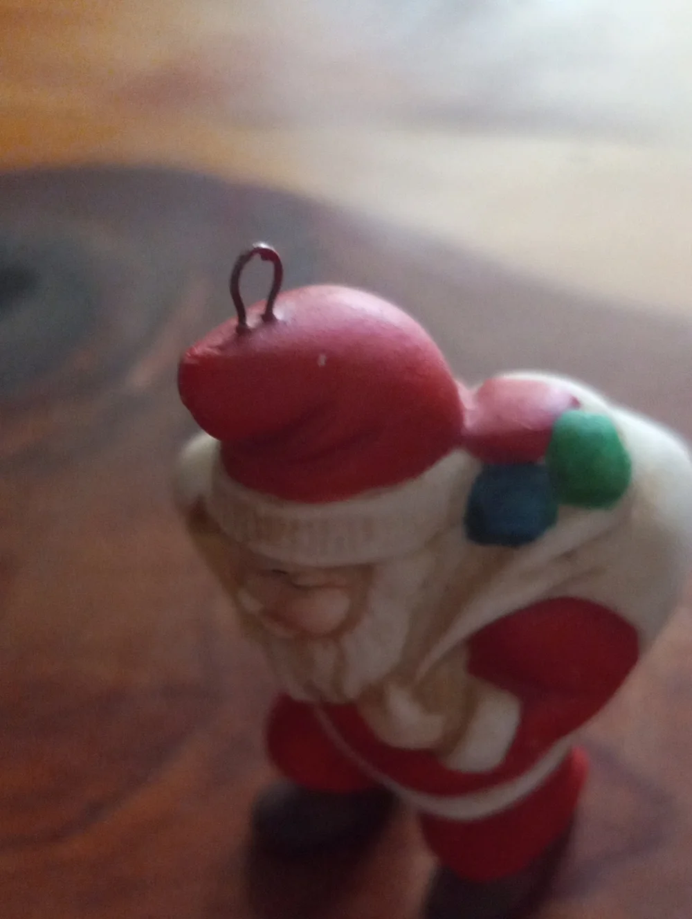 Vintage Ceramic Santa Claus Figurine with Lantern & Toy Sack Christmas Ornament